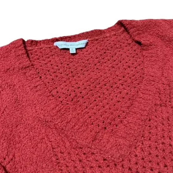 Cupcakes and Cashmere Soft V-Neck Drop Needle Sweater Burnt Orange L - Picture 6 of 11